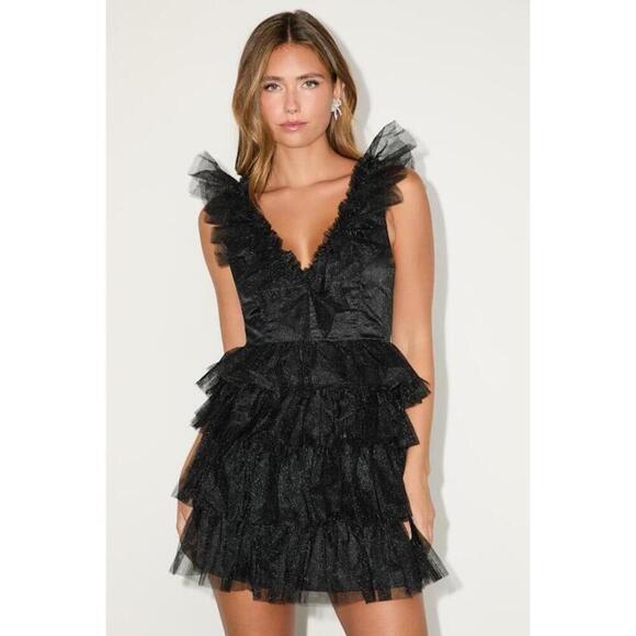 Lulus Dresses & Skirts - Lulus Striking Sensation Black Tulle Tiered Ruffled Mini Dress - Size M